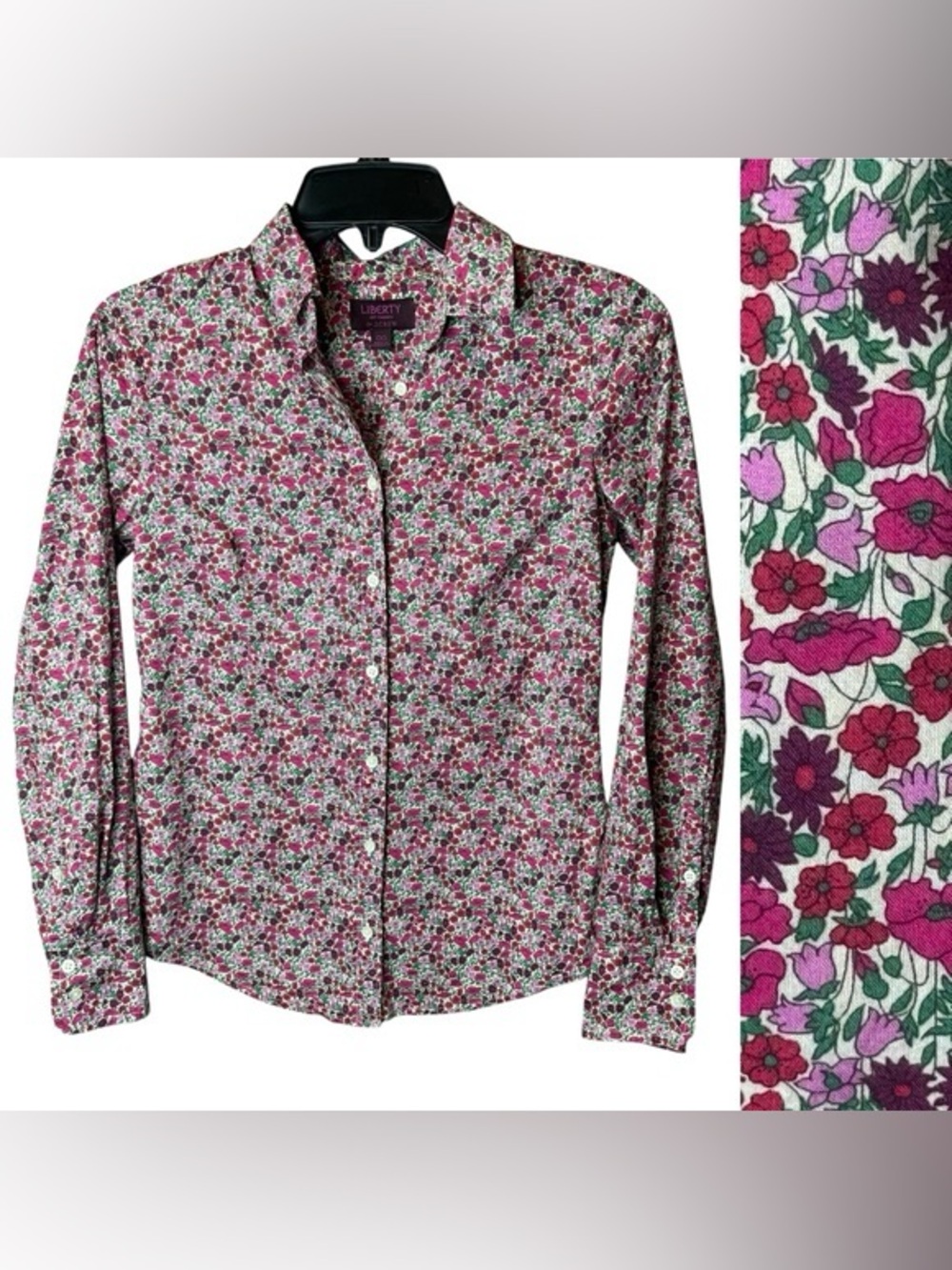 J Crew Button Down Shirt Liberty Fabrics Pink Green Floral Sz 4 Cotton
